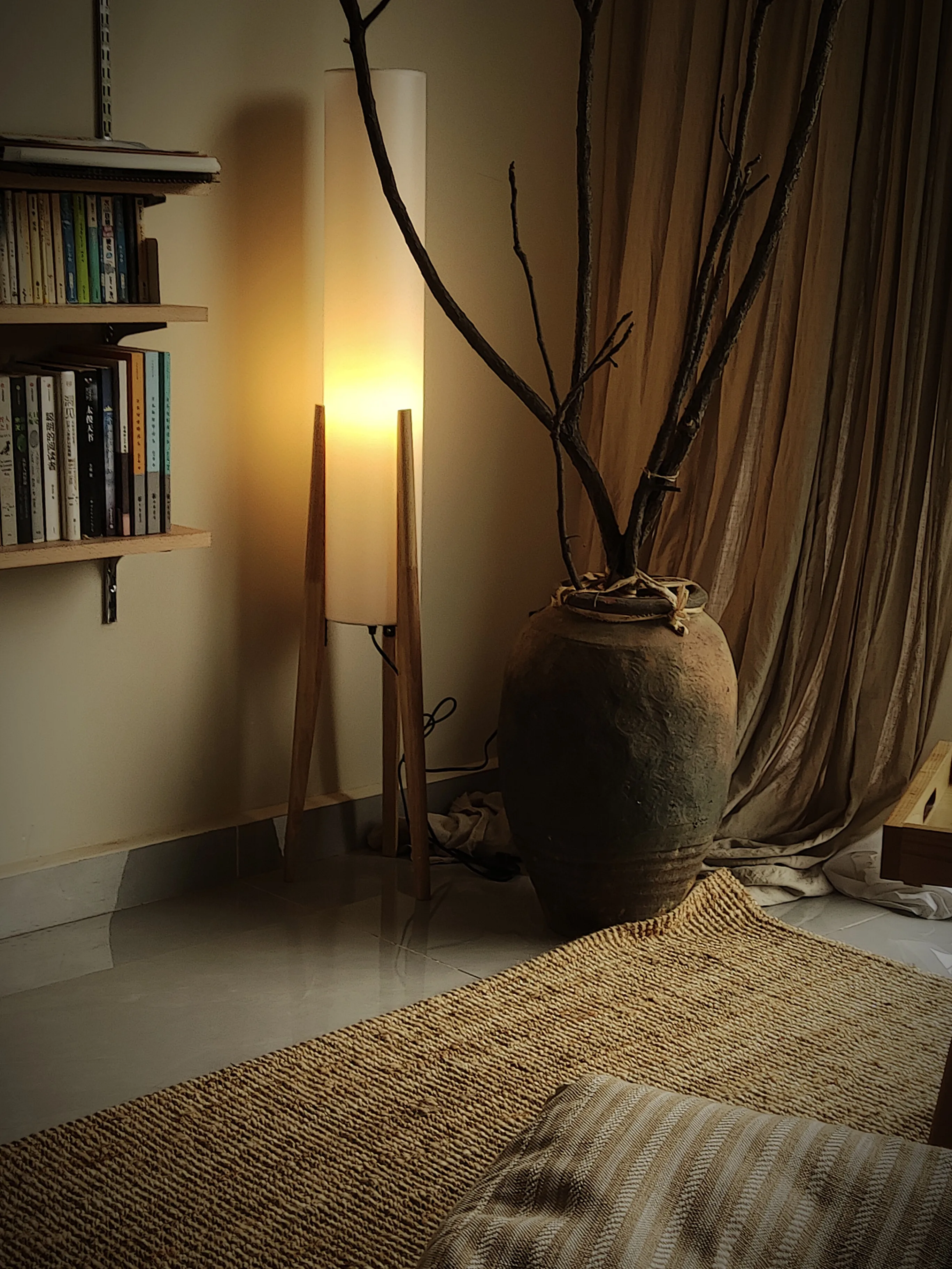 Wabi-sabi Style Wooden Antique-style Floor Lamp Bedroom Living Room Sofa-side Living Room Floor Lamp Indoor Home Decor Fixture