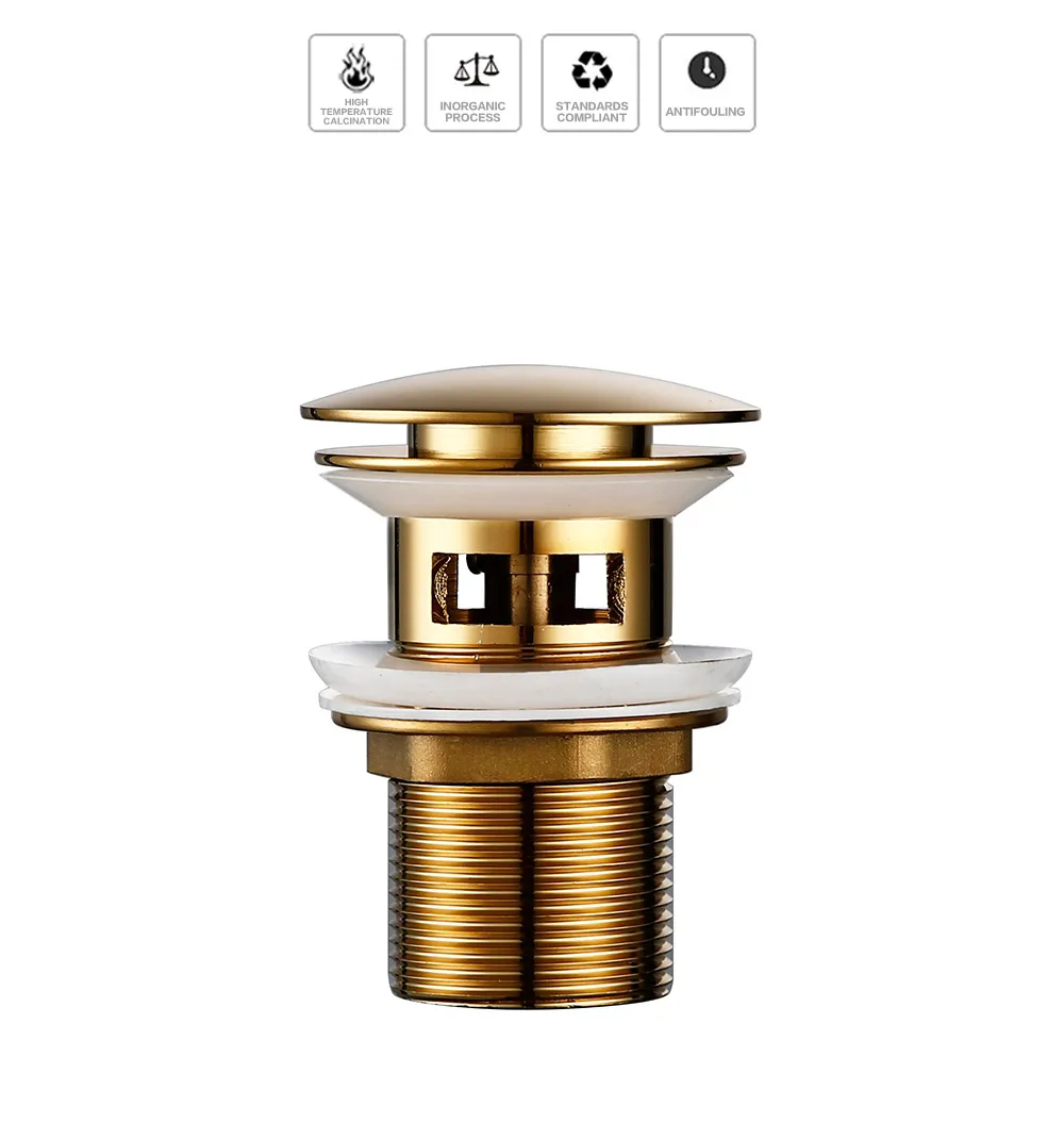 Bagnolux Polished Gold Basin Sink Drainer Corrosion Resistant Easy To Clean Pop Up Button Round Hole Bathroom Hotel Drainer