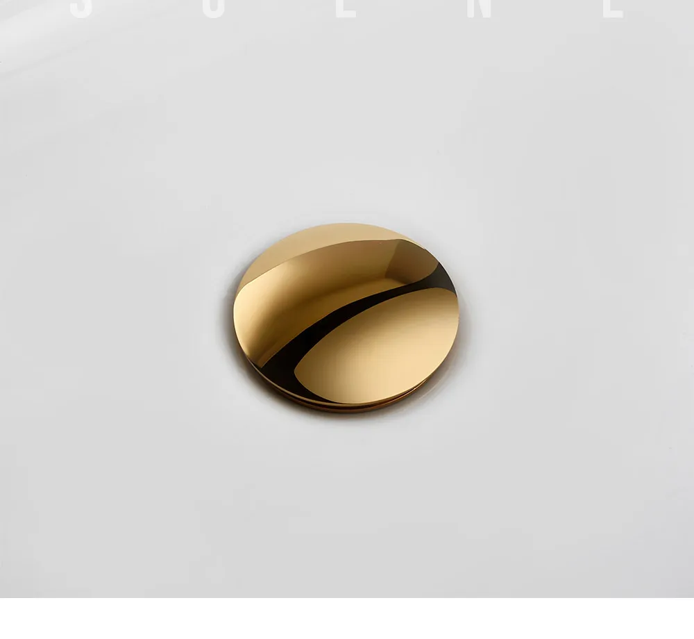 Bagnolux Polished Gold Basin Sink Drainer Corrosion Resistant Easy To Clean Pop Up Button Round Hole Bathroom Hotel Drainer