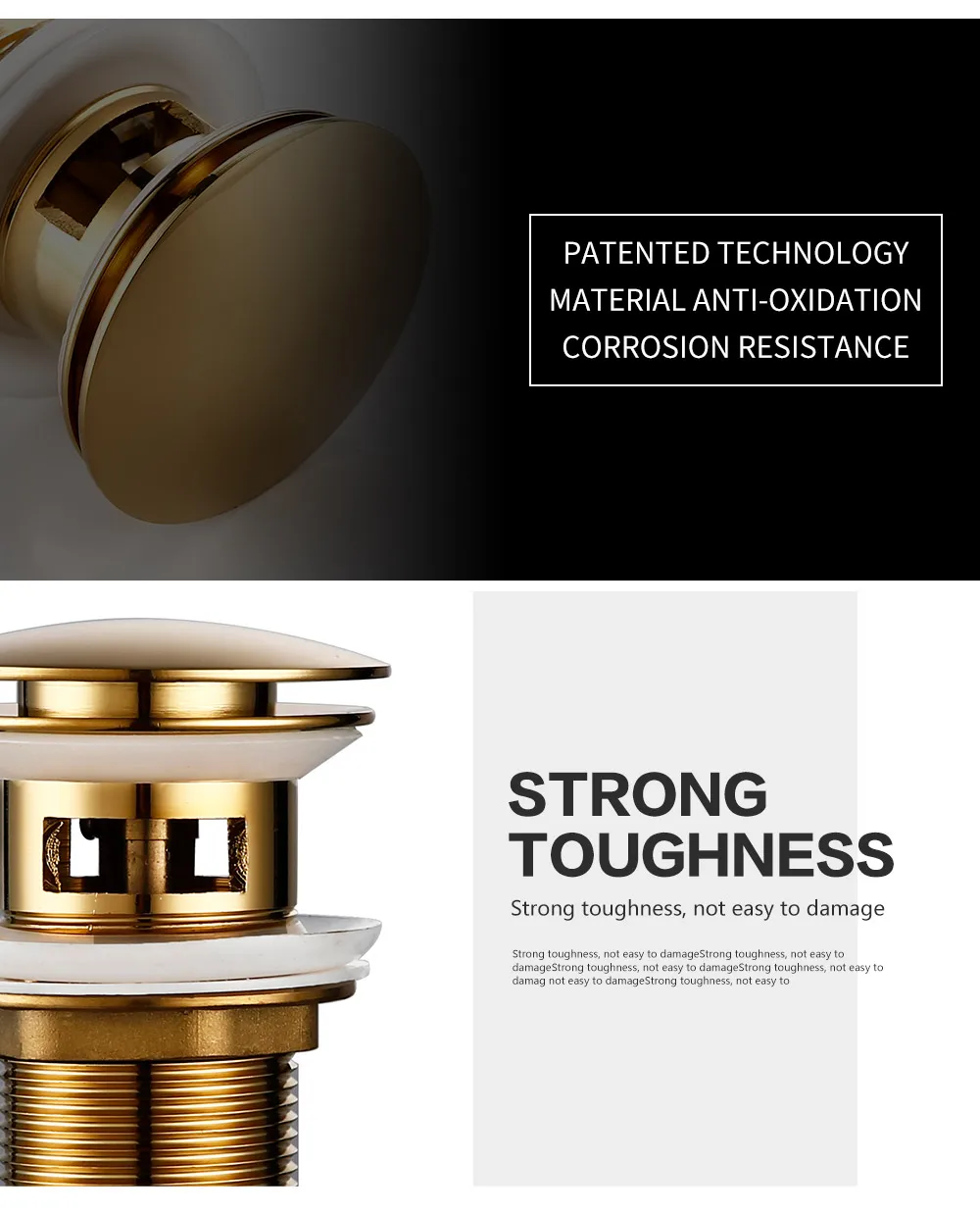 Bagnolux Polished Gold Basin Sink Drainer Corrosion Resistant Easy To Clean Pop Up Button Round Hole Bathroom Hotel Drainer