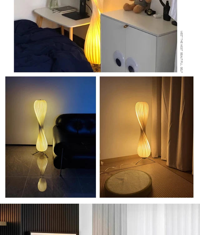 Light Luxury Wooden Curved Shade Floor Lamp Modern Standing Lamp for Living Room Bedroom Entryway Home Interior Decor Lighting