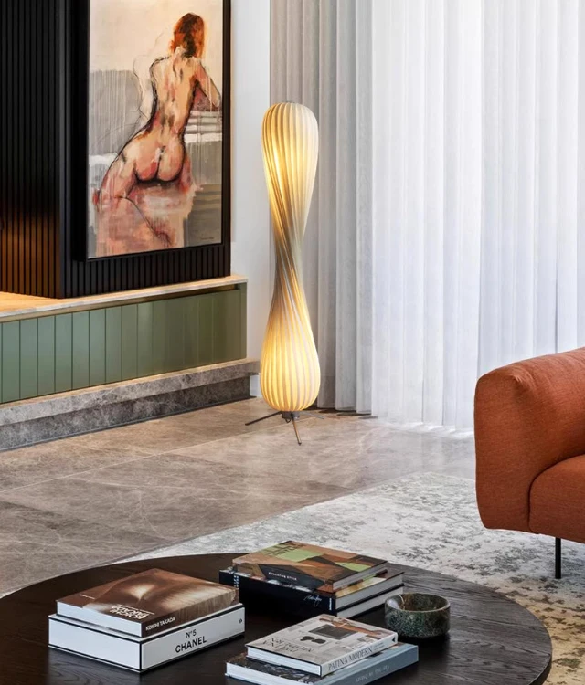 Light Luxury Wooden Curved Shade Floor Lamp Modern Standing Lamp for Living Room Bedroom Entryway Home Interior Decor Lighting