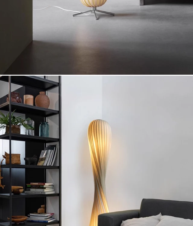 Light Luxury Wooden Curved Shade Floor Lamp Modern Standing Lamp for Living Room Bedroom Entryway Home Interior Decor Lighting