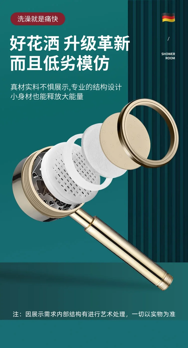 New Golden 304 Stainless Steel High Pressure Water Saving Shower Head Large Flow Handheld Showerhead Set Bathroom Accessories