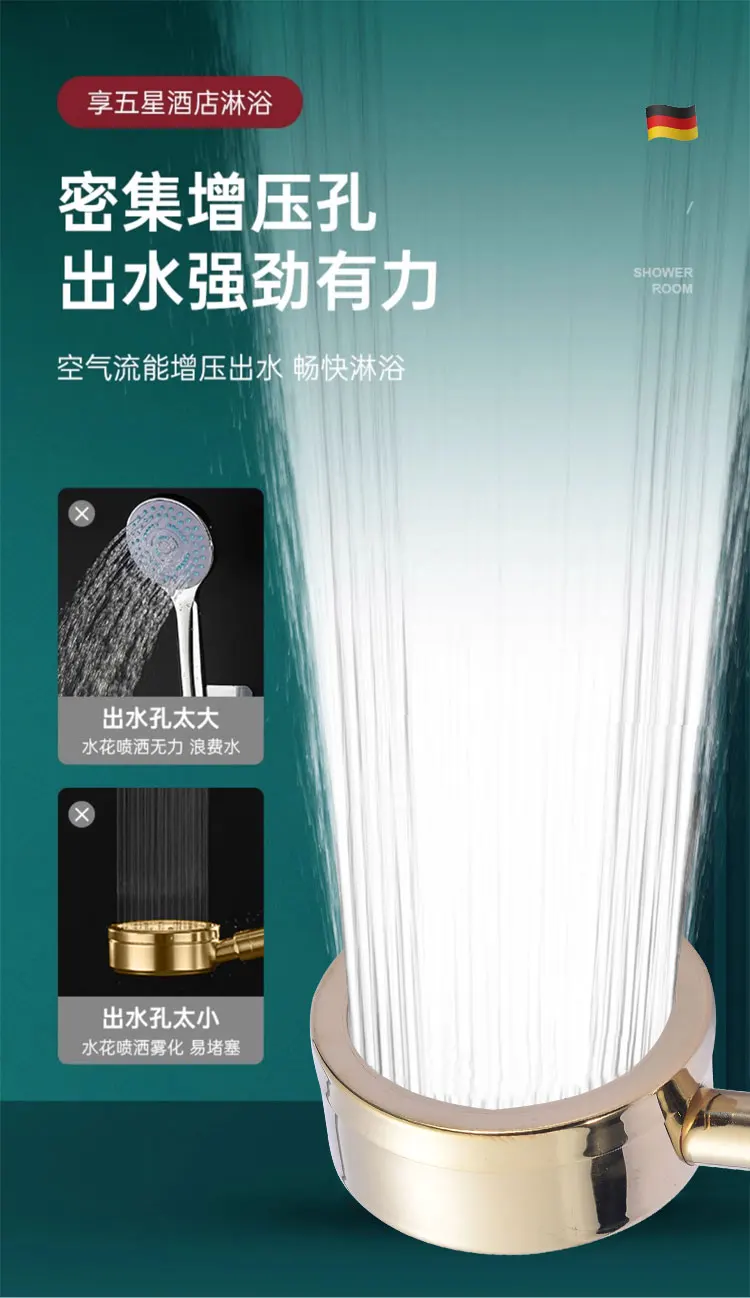 New Golden 304 Stainless Steel High Pressure Water Saving Shower Head Large Flow Handheld Showerhead Set Bathroom Accessories