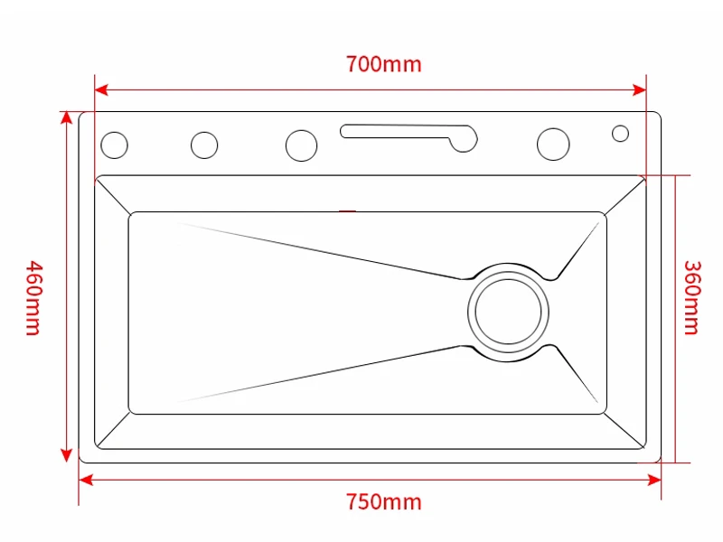 Stainless Steel Kitchen Sink with Faucet 75*45cm Large Single Bowl Digital Display Dish Basin Sink Waterfall Hot Cold Faucets