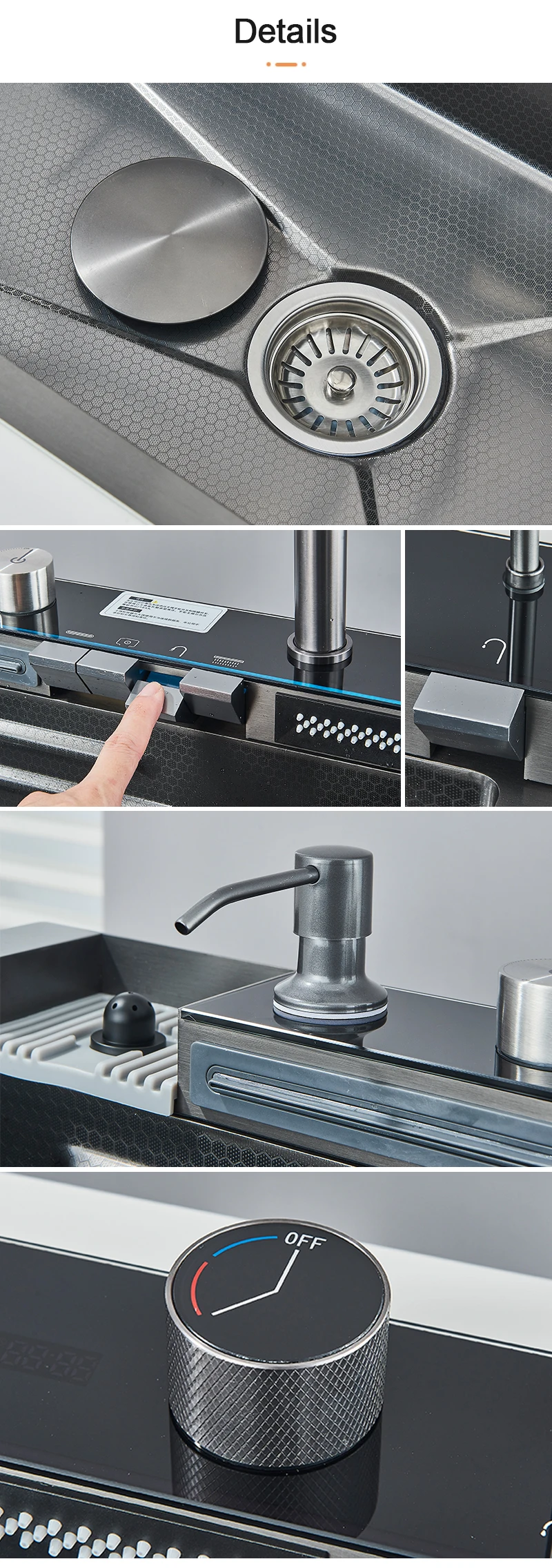 Stainless Steel Kitchen Sink with Faucet 75*45cm Large Single Bowl Digital Display Dish Basin Sink Waterfall Hot Cold Faucets