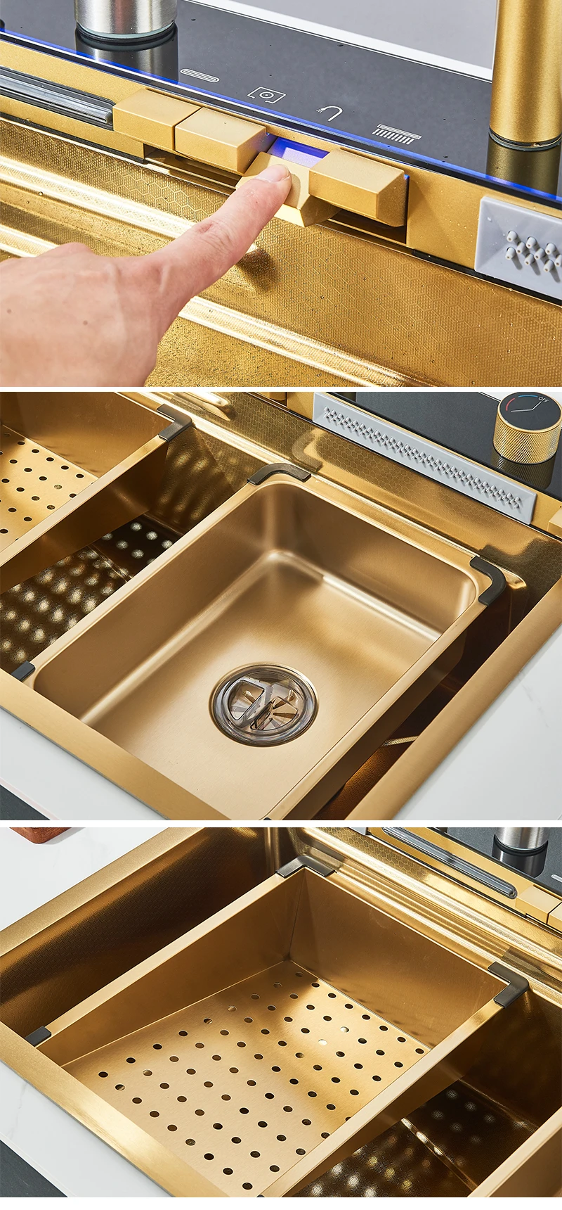 Stainless Steel Kitchen Sink with Faucet 75*45cm Large Single Bowl Digital Display Dish Basin Sink Waterfall Hot Cold Faucets