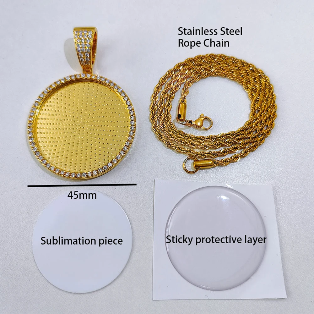 Hip Hop Jewelry Bling CZ Memorial Picture Frames Necklace Personalization Photo Custom 26/35/45/68.5MM Circle Medallions Pendant