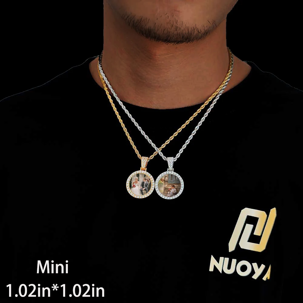 Hip Hop Jewelry Bling CZ Memorial Picture Frames Necklace Personalization Photo Custom 26/35/45/68.5MM Circle Medallions Pendant