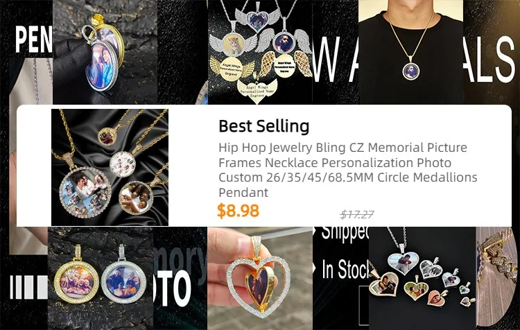 Hip Hop Jewelry Bling CZ Memorial Picture Frames Necklace Personalization Photo Custom 26/35/45/68.5MM Circle Medallions Pendant