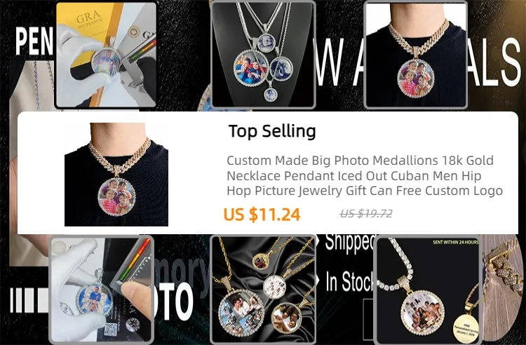 Hip Hop Jewelry Bling CZ Memorial Picture Frames Necklace Personalization Photo Custom 26/35/45/68.5MM Circle Medallions Pendant