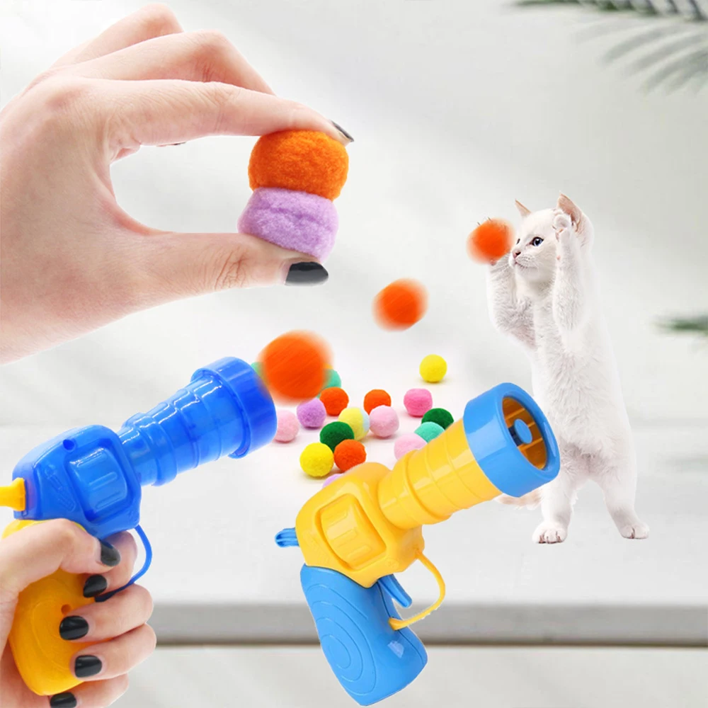 10-100pcs Cat Plush Ball Shooting Gun Funny Cat Toys Interactive Launch Training Toy For Pet Kitten Creative Mini Shooting Games