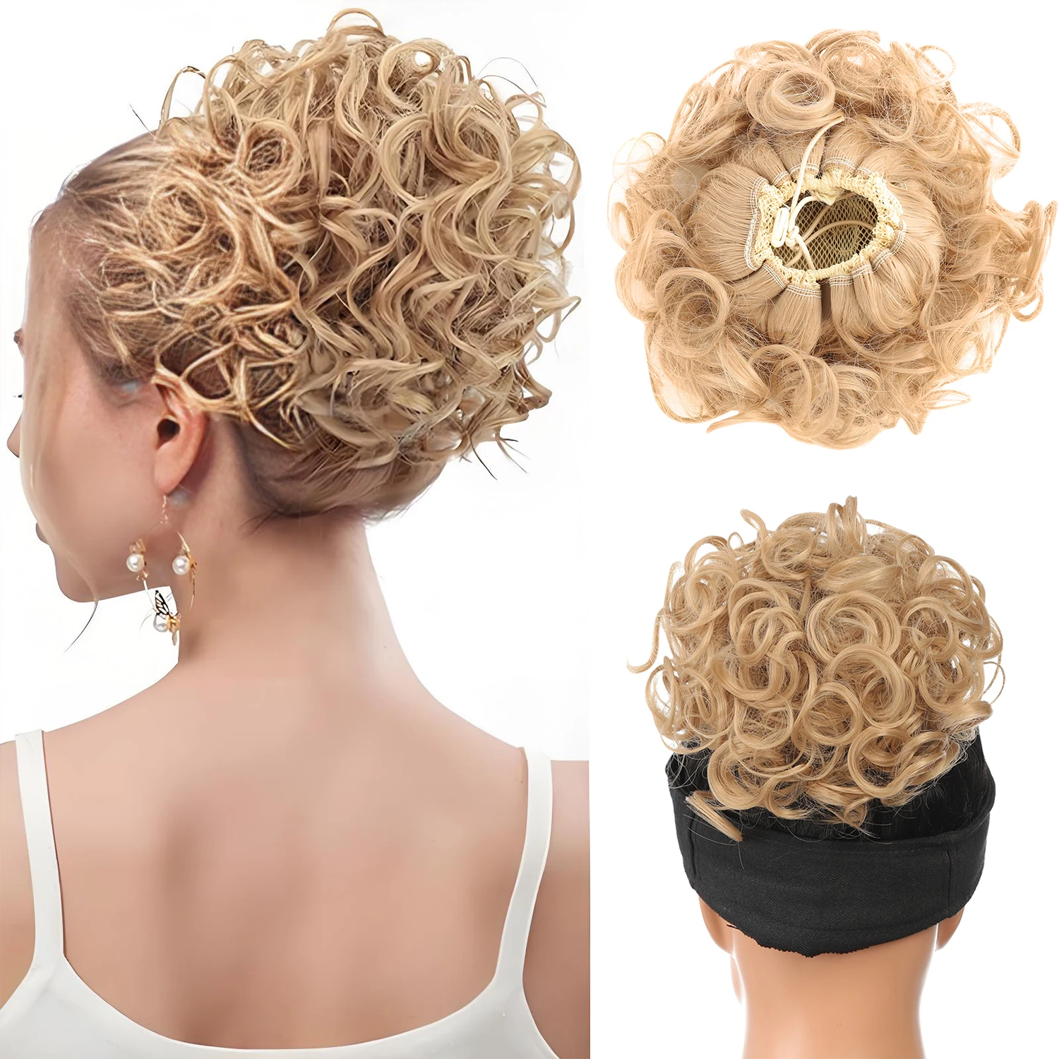 Synthetic Fiber Messy Bun Short Curly Ponytail Extension - Elastic Drawstring Loose Hair Bun Pieces For Women With Thinning Hair