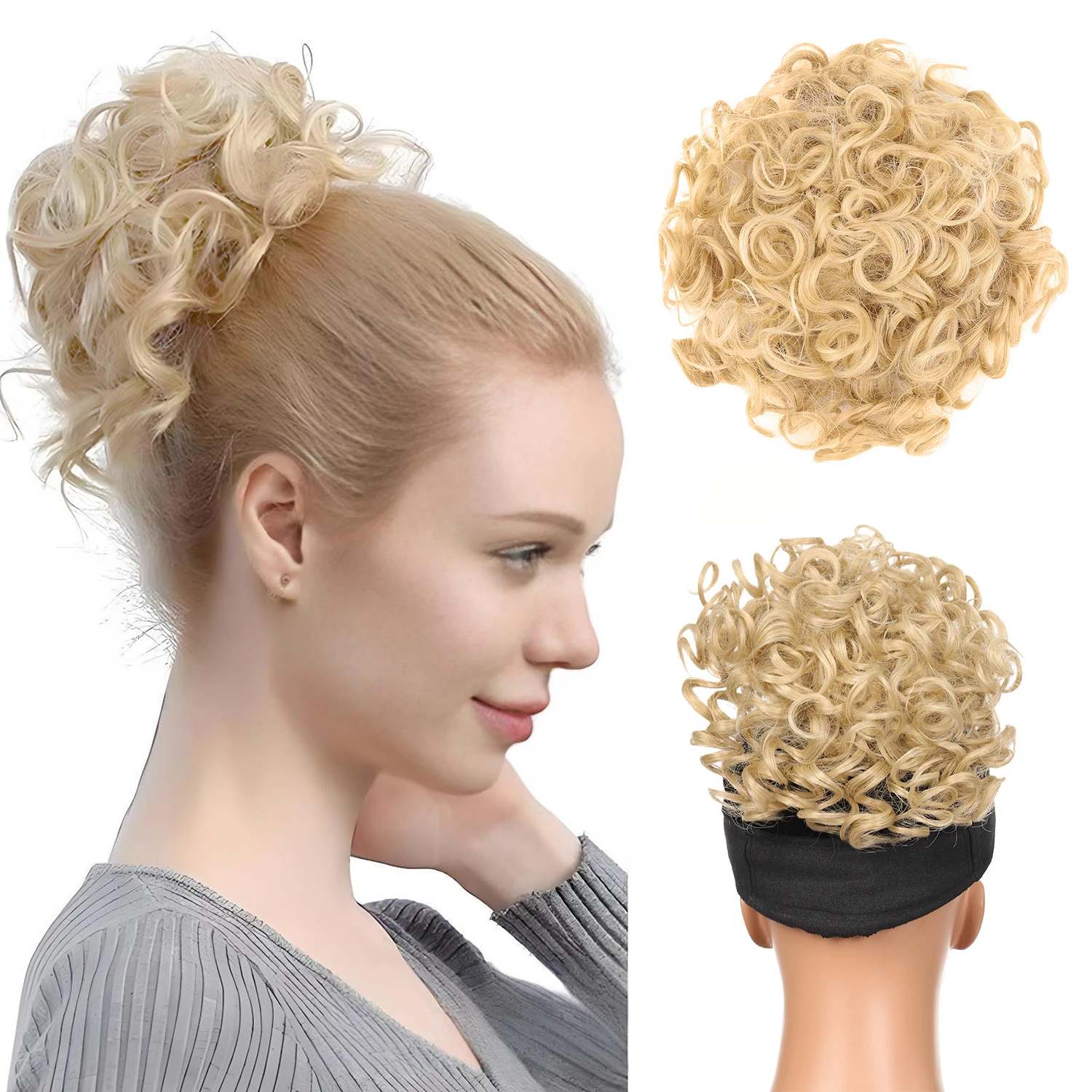 Synthetic Fiber Messy Bun Short Curly Ponytail Extension - Elastic Drawstring Loose Hair Bun Pieces For Women With Thinning Hair