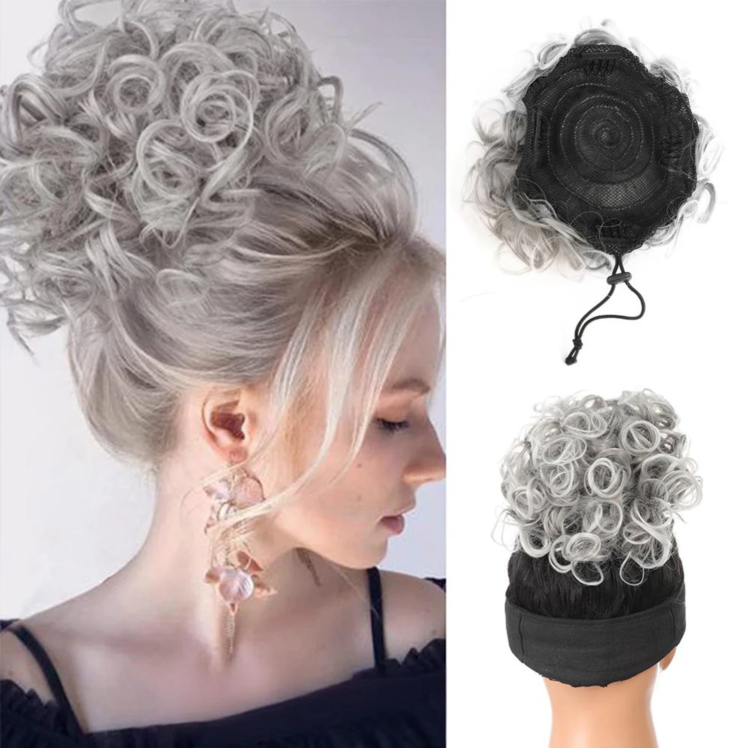 Synthetic Fiber Messy Bun Short Curly Ponytail Extension - Elastic Drawstring Loose Hair Bun Pieces For Women With Thinning Hair