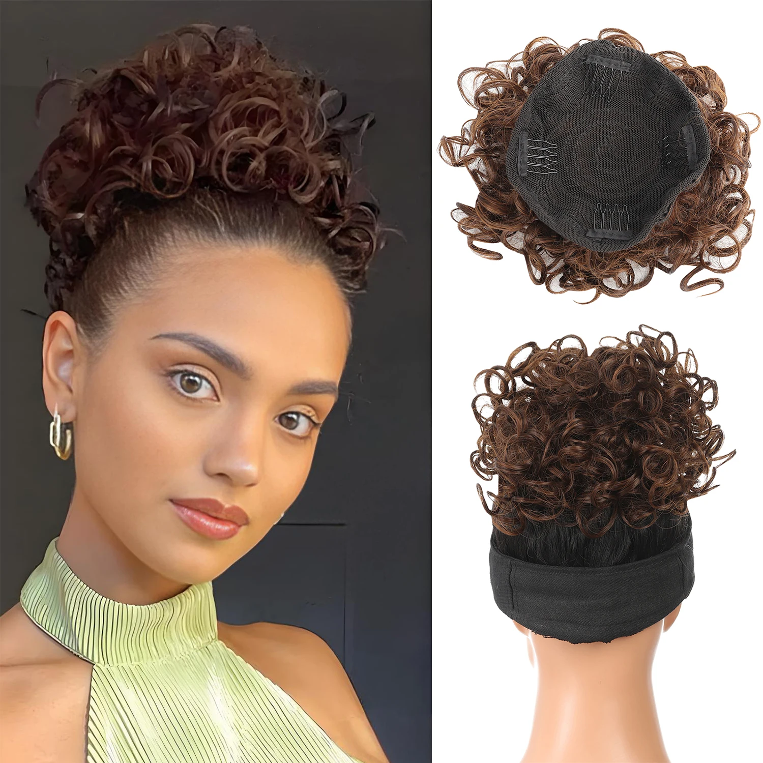 Synthetic Fiber Messy Bun Short Curly Ponytail Extension - Elastic Drawstring Loose Hair Bun Pieces For Women With Thinning Hair