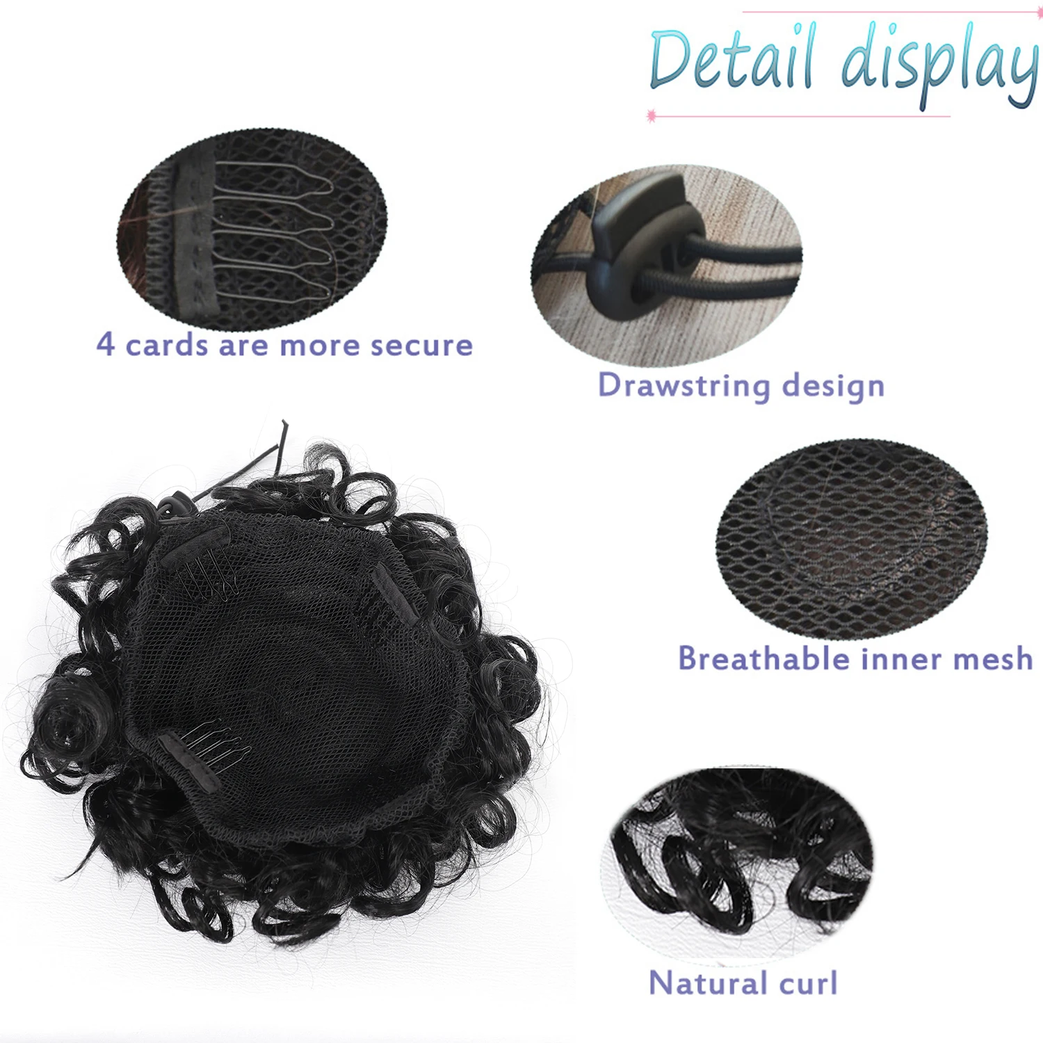 Synthetic Fiber Messy Bun Short Curly Ponytail Extension - Elastic Drawstring Loose Hair Bun Pieces For Women With Thinning Hair