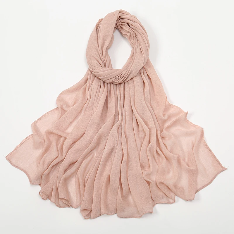 New Arrival Crinkle Rayon Hijab Women Muslim Scarf Shawls Solid Headscarf Wraps Big Size Plain Islamic Turban Headbands Foulard