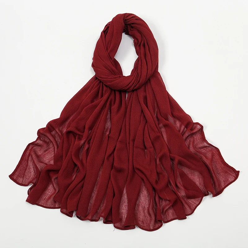 New Arrival Crinkle Rayon Hijab Women Muslim Scarf Shawls Solid Headscarf Wraps Big Size Plain Islamic Turban Headbands Foulard