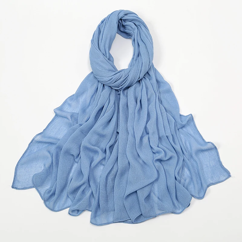 New Arrival Crinkle Rayon Hijab Women Muslim Scarf Shawls Solid Headscarf Wraps Big Size Plain Islamic Turban Headbands Foulard