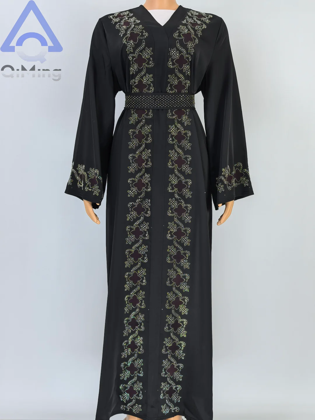 Muslim Diamonds Robe Woman Floral Closed Abaya With Hijab Set Dubai Luxury Arabian Ramadan Dresses Islam Malaysian Prayer Outfit