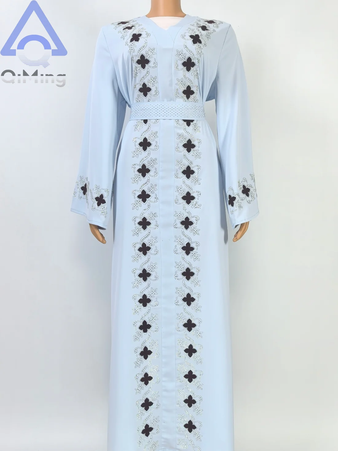 Muslim Diamonds Robe Woman Floral Closed Abaya With Hijab Set Dubai Luxury Arabian Ramadan Dresses Islam Malaysian Prayer Outfit
