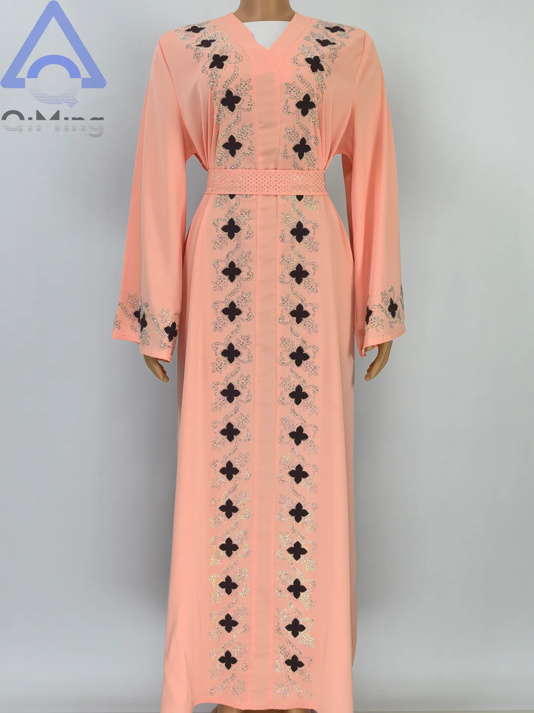 Muslim Diamonds Robe Woman Floral Closed Abaya With Hijab Set Dubai Luxury Arabian Ramadan Dresses Islam Malaysian Prayer Outfit