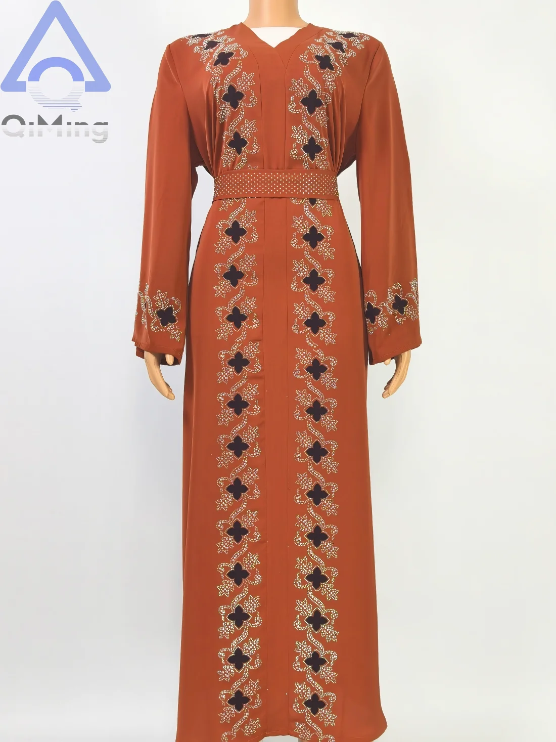 Muslim Diamonds Robe Woman Floral Closed Abaya With Hijab Set Dubai Luxury Arabian Ramadan Dresses Islam Malaysian Prayer Outfit