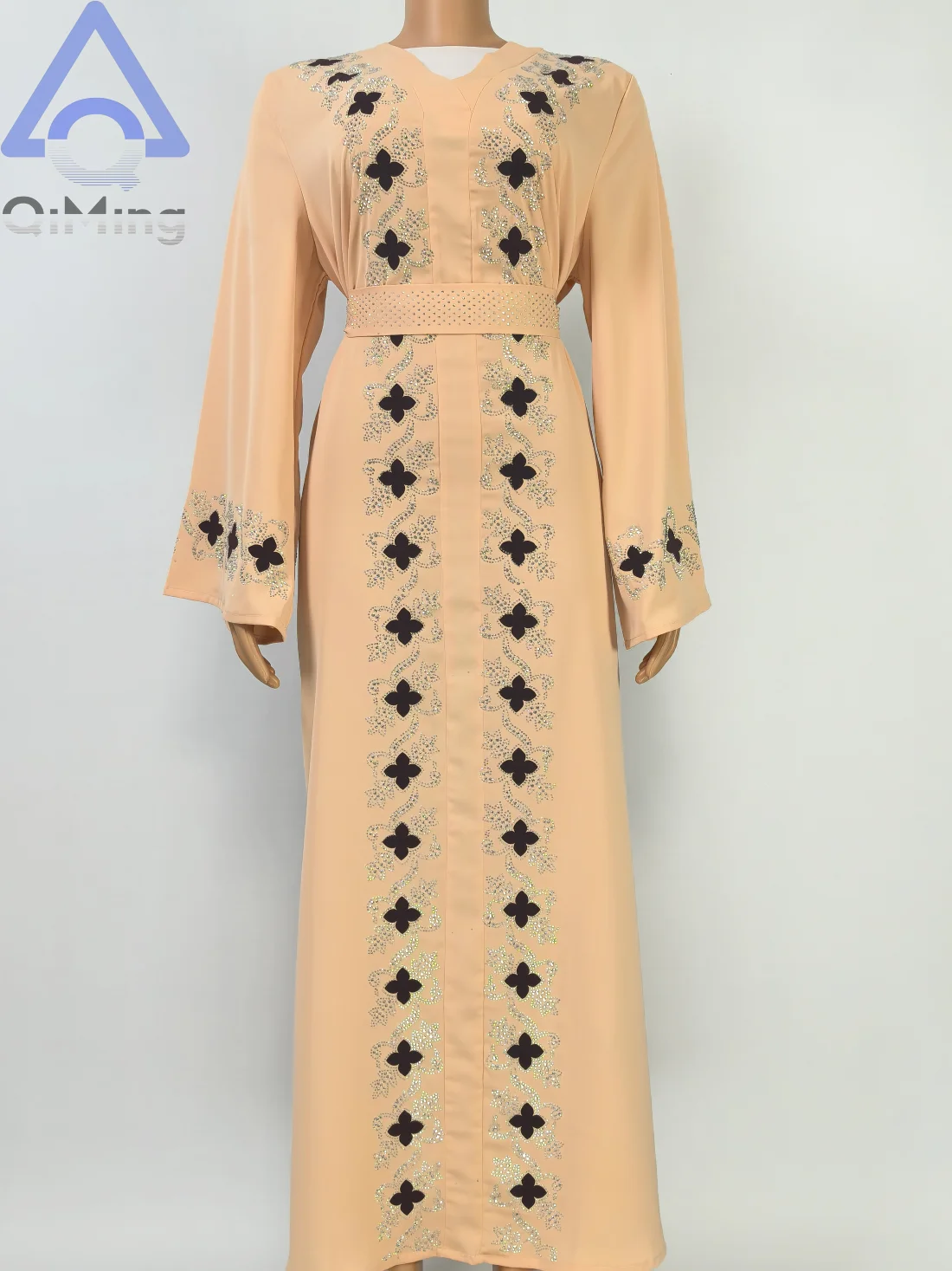 Muslim Diamonds Robe Woman Floral Closed Abaya With Hijab Set Dubai Luxury Arabian Ramadan Dresses Islam Malaysian Prayer Outfit