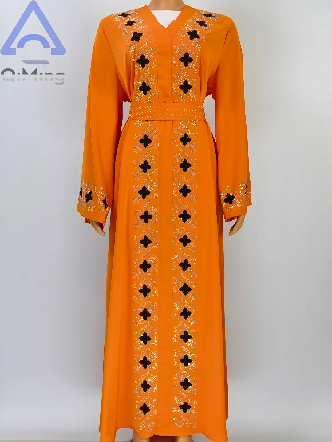 Muslim Diamonds Robe Woman Floral Closed Abaya With Hijab Set Dubai Luxury Arabian Ramadan Dresses Islam Malaysian Prayer Outfit