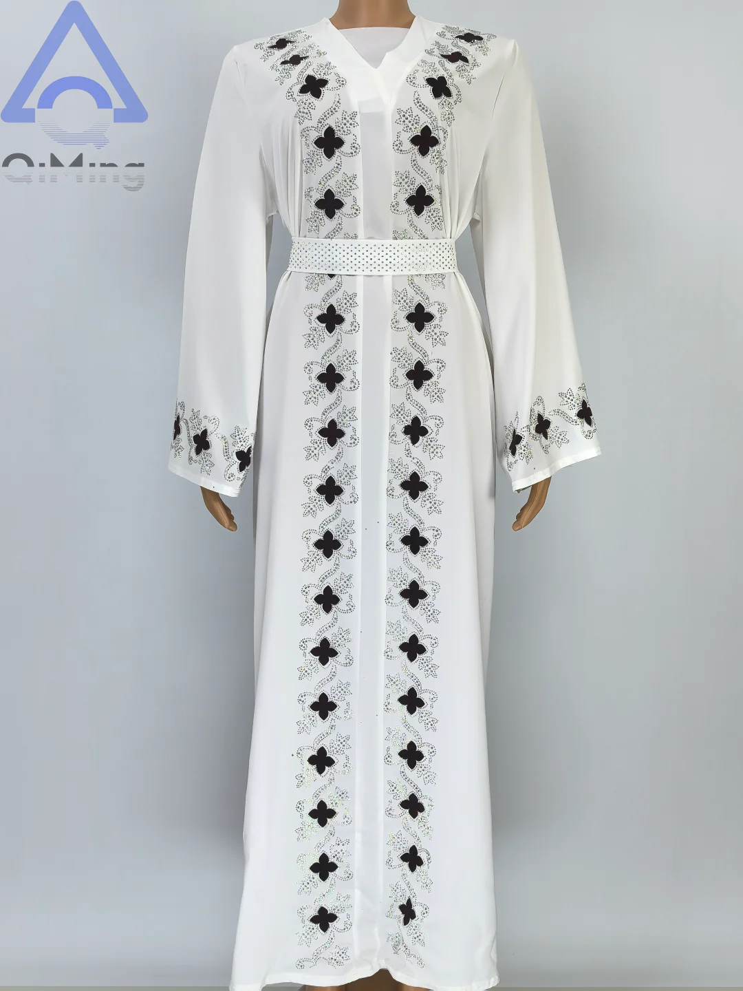 Muslim Diamonds Robe Woman Floral Closed Abaya With Hijab Set Dubai Luxury Arabian Ramadan Dresses Islam Malaysian Prayer Outfit