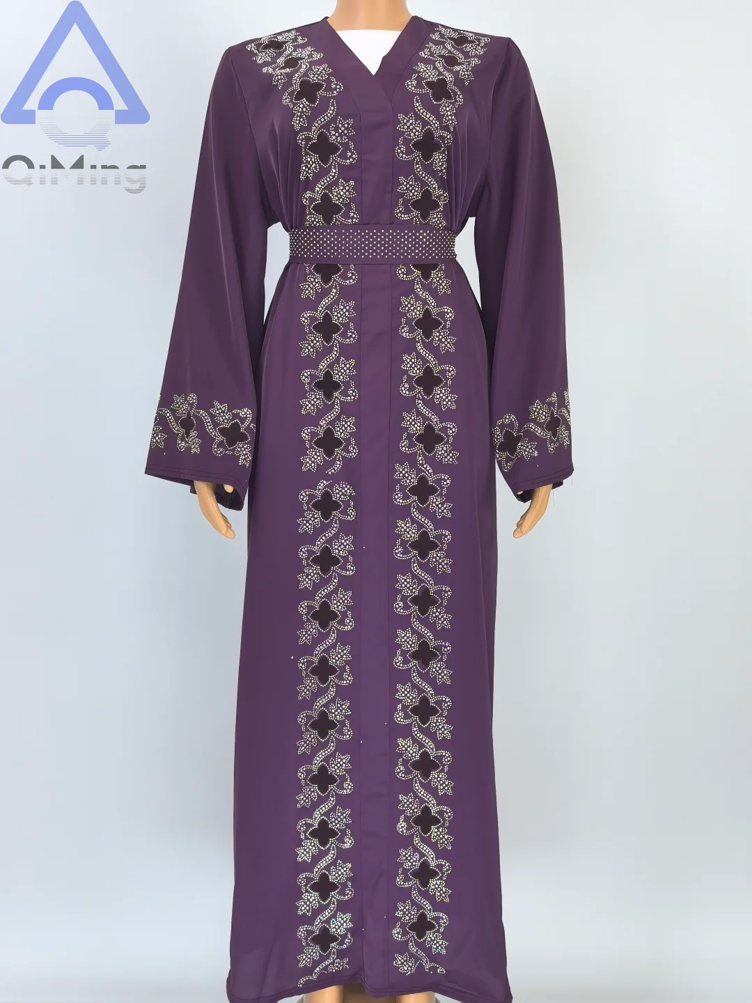 Muslim Diamonds Robe Woman Floral Closed Abaya With Hijab Set Dubai Luxury Arabian Ramadan Dresses Islam Malaysian Prayer Outfit