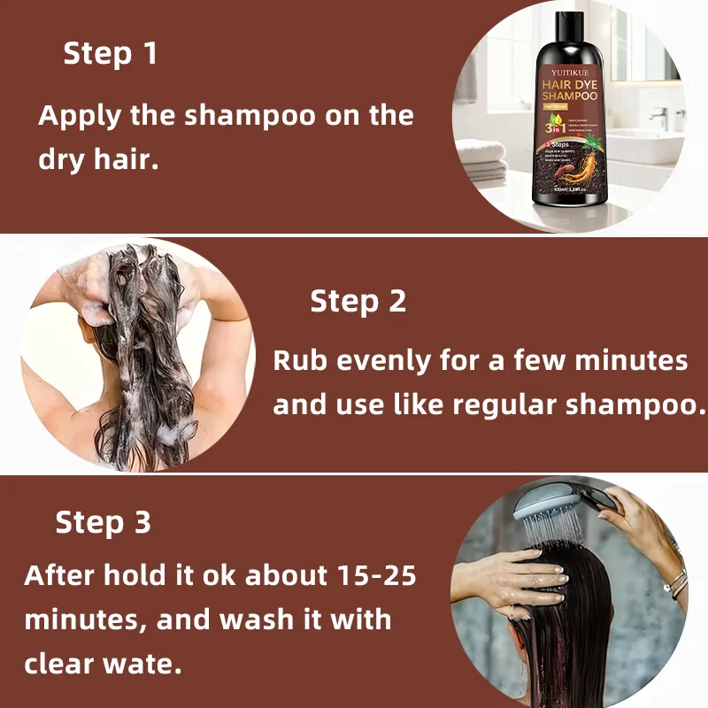 YUITIKUE 3-in-1 Light Brown Hair Dye Shampoo | 3-Step Easy Application For Natural Gray Coverage & Moisturizing Care 100ml