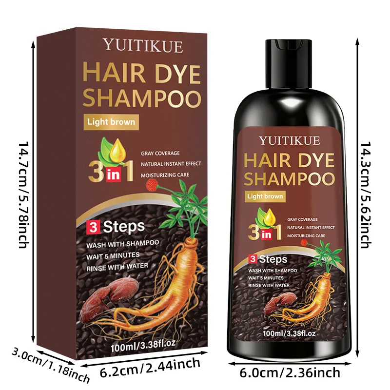 YUITIKUE 3-in-1 Light Brown Hair Dye Shampoo | 3-Step Easy Application For Natural Gray Coverage & Moisturizing Care 100ml