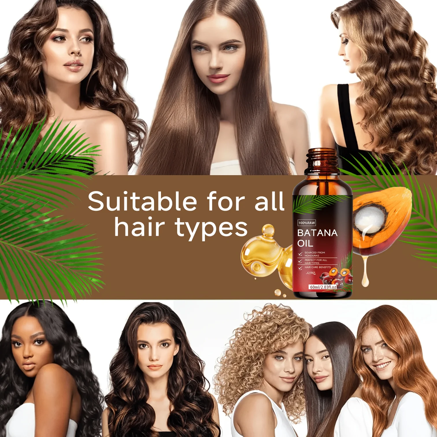 GSWP Batana Oil Hair Oil, Deep Moisturizing, Making It Soft and Shin, Deep Conditioning & Strengthening, Repairing Hair.60/120ml