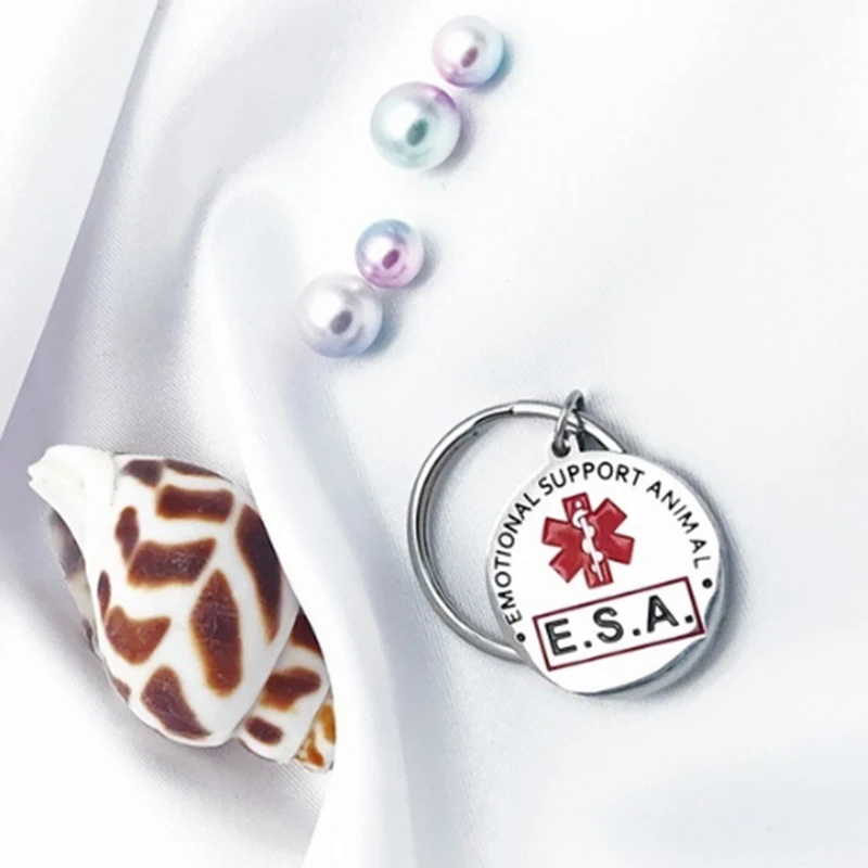 ESA Emotional Support Animal Dog Tag Stainless Steel Red Medical Alert Service Dog Pendant Keychain Key Chains