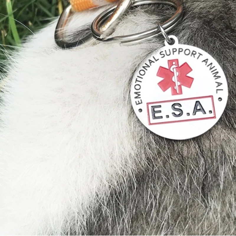 ESA Emotional Support Animal Dog Tag Stainless Steel Red Medical Alert Service Dog Pendant Keychain Key Chains