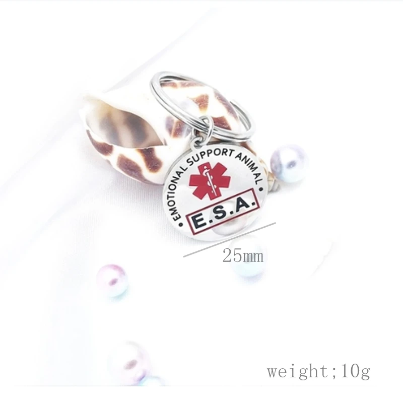 ESA Emotional Support Animal Dog Tag Stainless Steel Red Medical Alert Service Dog Pendant Keychain Key Chains