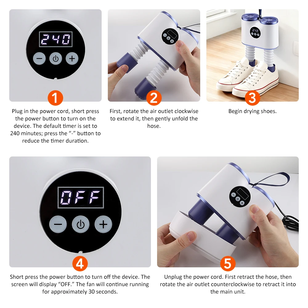 Portable Shoe Dryer with Fan Heater Intelligent Quick-Drying Ski Boot Dryer with Timer Boot Dryer for Work Boots Sneakers Socks