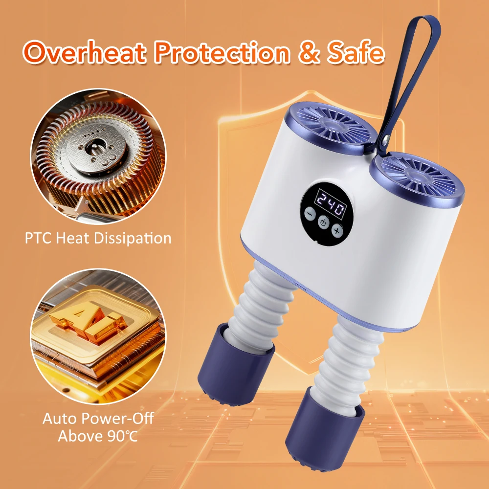 Portable Shoe Dryer with Fan Heater Intelligent Quick-Drying Ski Boot Dryer with Timer Boot Dryer for Work Boots Sneakers Socks