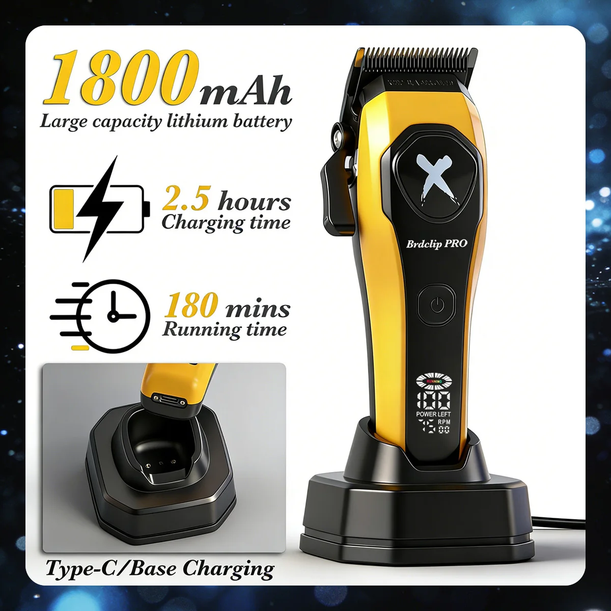 BRDCLIP Professional 7500RPM Barber Hair Clipper Set DLC Blade Base Charger 2-Speed Hair Trimmer Salon Use for Men Shaver
