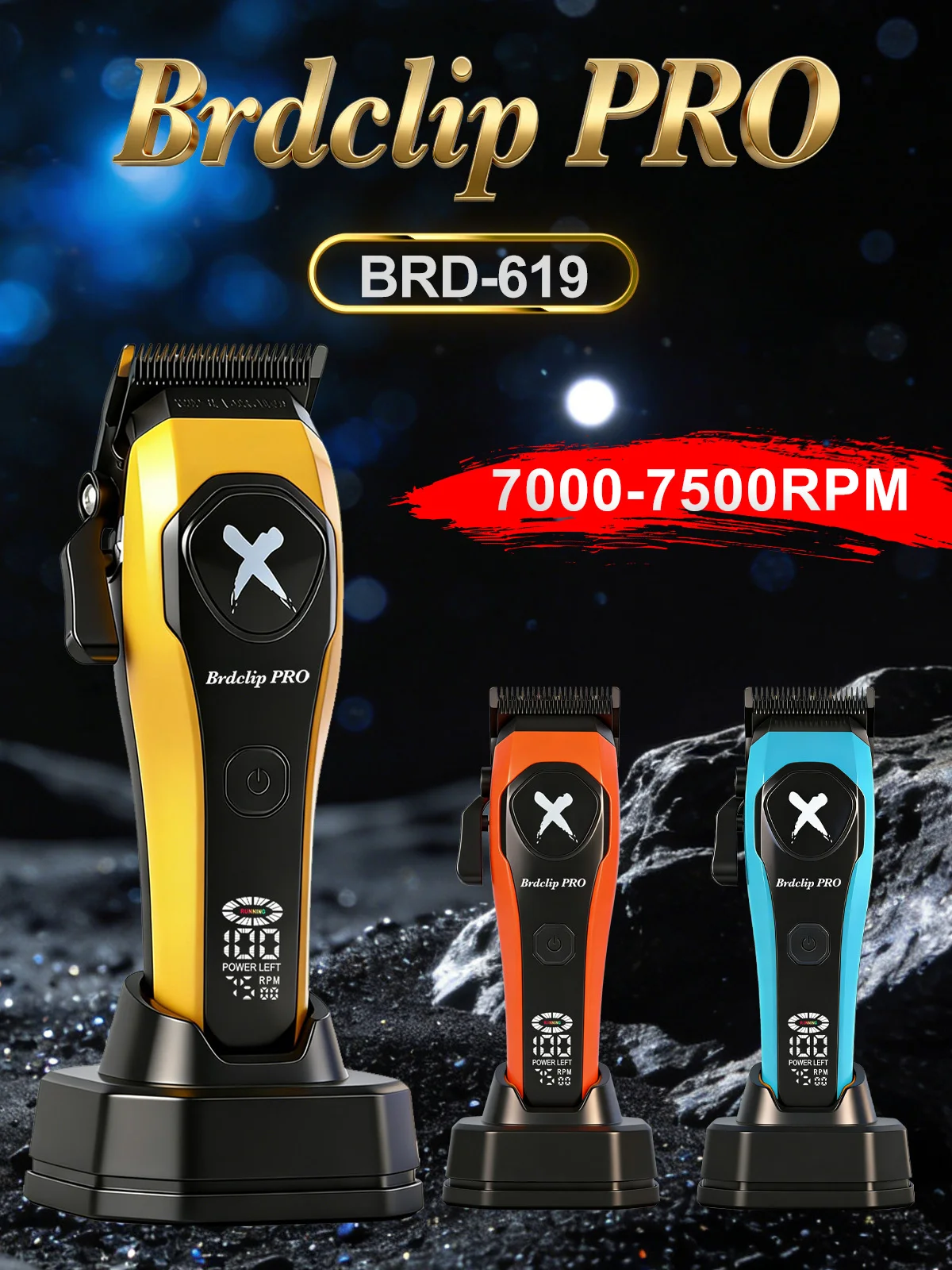 BRDCLIP Professional 7500RPM Barber Hair Clipper Set DLC Blade Base Charger 2-Speed Hair Trimmer Salon Use for Men Shaver