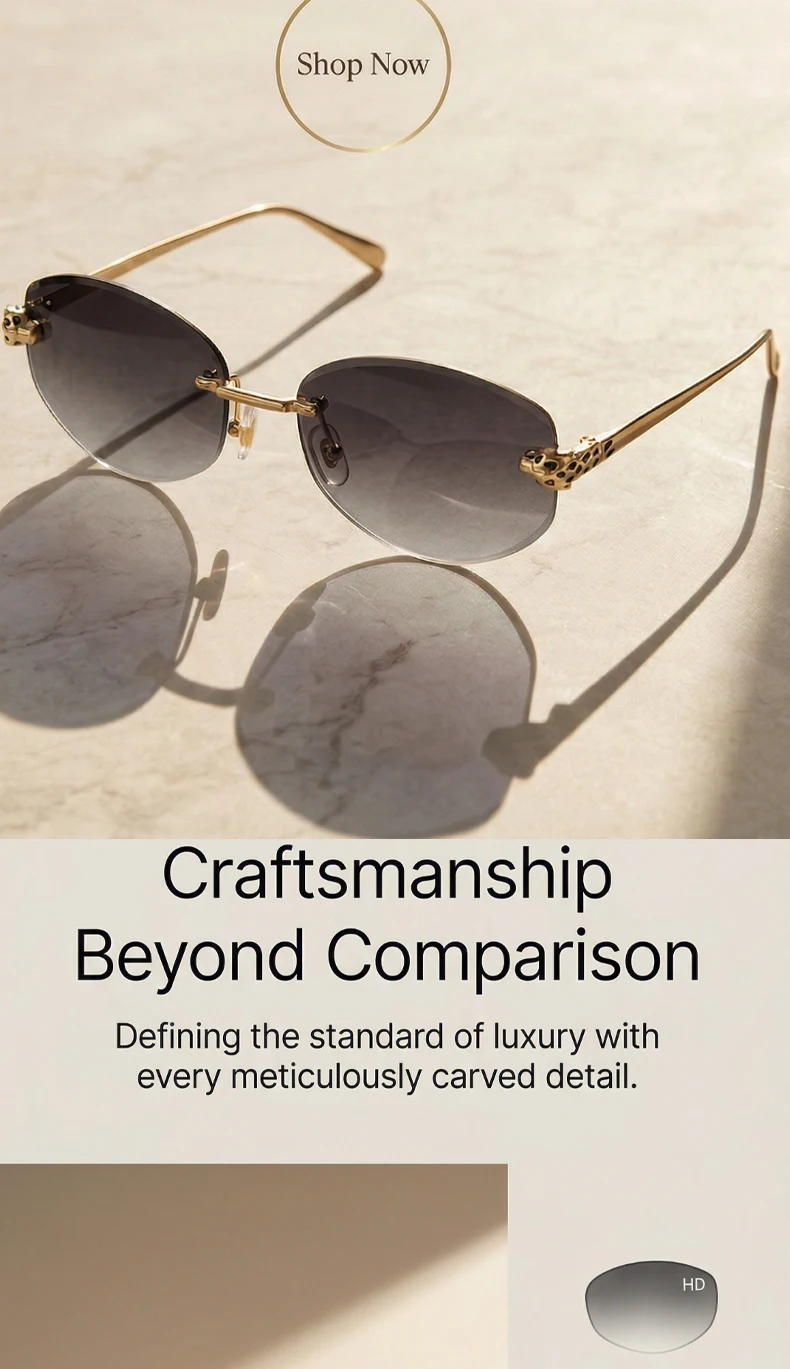 Rimless Hexagon Punk Sunglasses Women 2026 Luxury Designer Gold Leopard Head Outdoor Oval Sun Glasses Female Black Trendy Shades