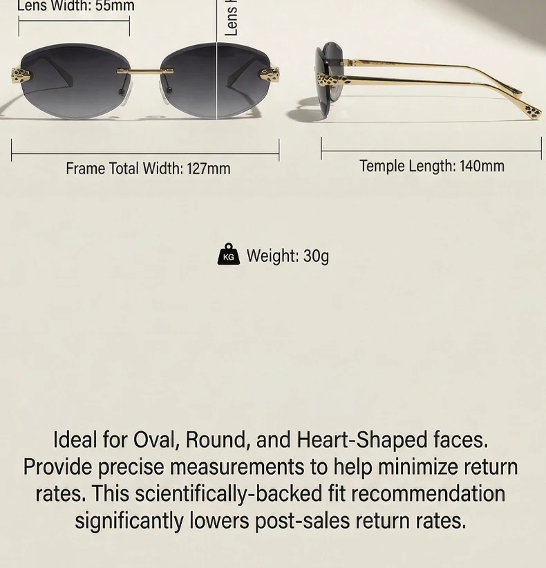 Rimless Hexagon Punk Sunglasses Women 2026 Luxury Designer Gold Leopard Head Outdoor Oval Sun Glasses Female Black Trendy Shades