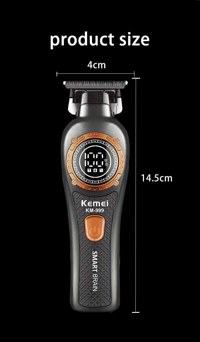 Kemei 999 Electric Hair Cut Machine Digital Display Hair Clipper Professional Cordless Precision Adjustment Trimmer Shaver Hair