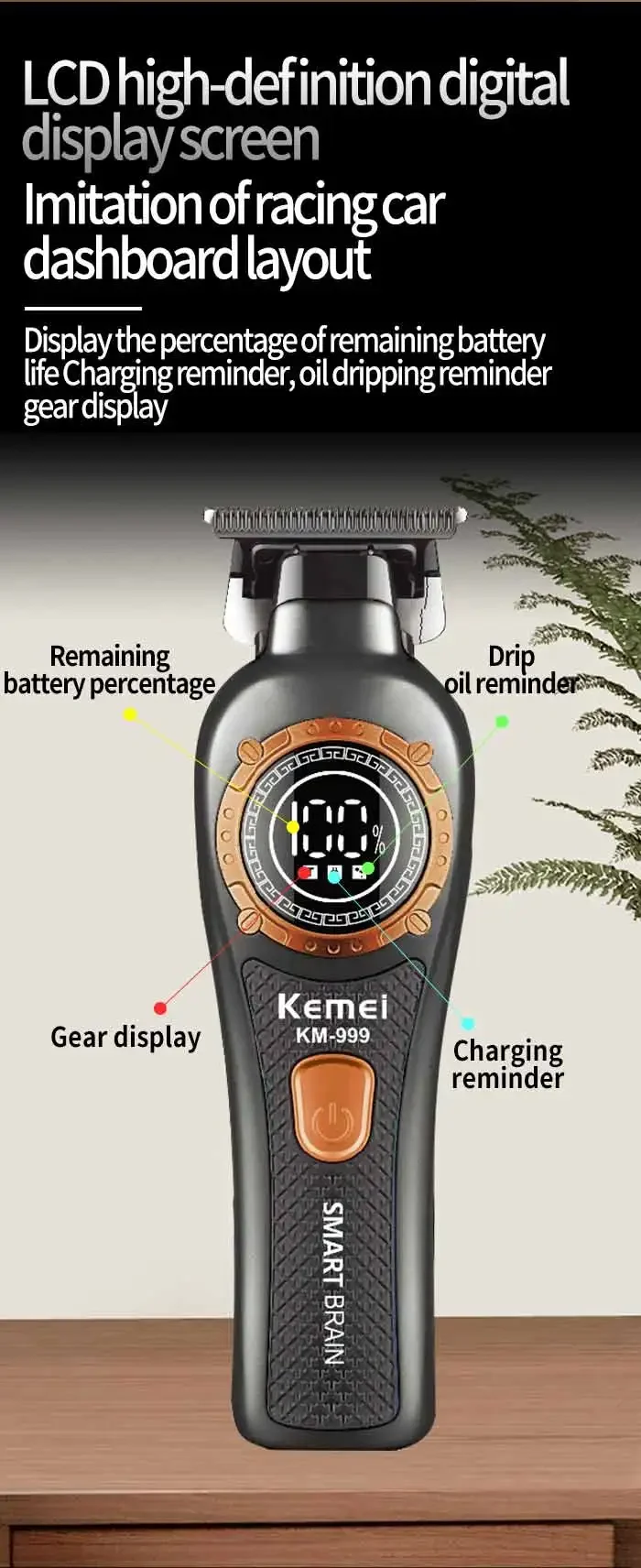 Kemei 999 Electric Hair Cut Machine Digital Display Hair Clipper Professional Cordless Precision Adjustment Trimmer Shaver Hair