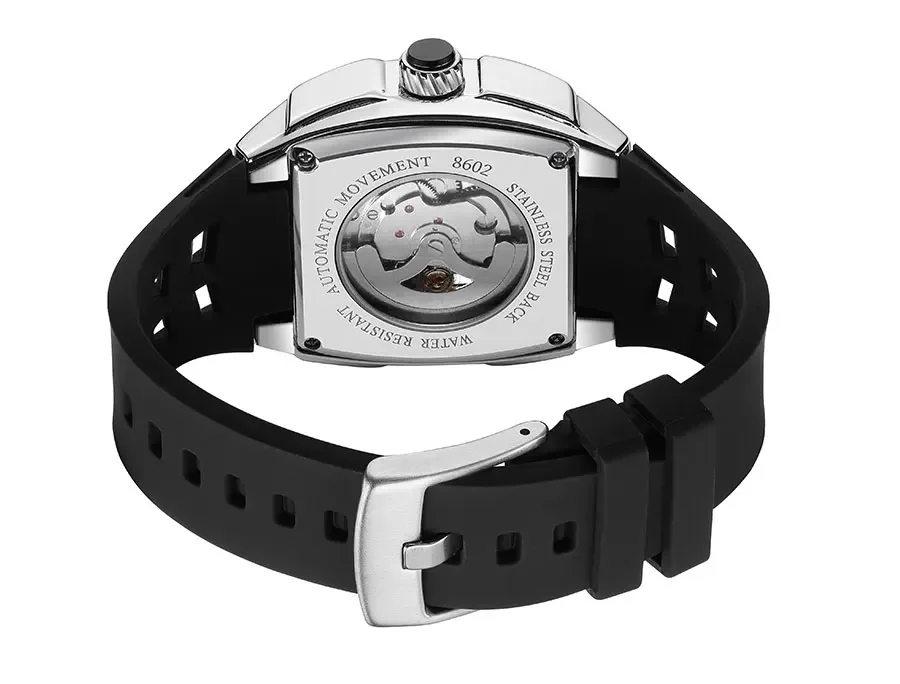 MEGIR 8602 Fashion Orange Automatic Watch Men Waterproof Luminous Mechanical Wristwatch with Tonneau Hollow Dial Silicone Strap