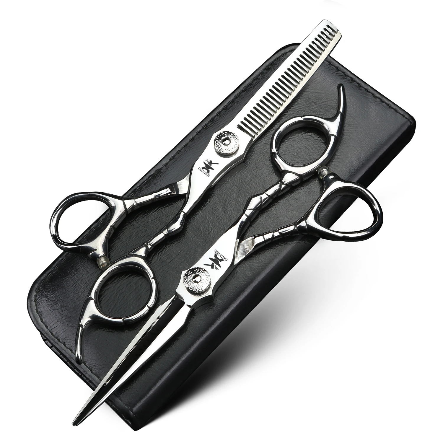 XUANTENG 6-inch Silver Professional Hair Scissors, Barber Cutting Scissors and Thinning Scissors, Hair Salon Tools