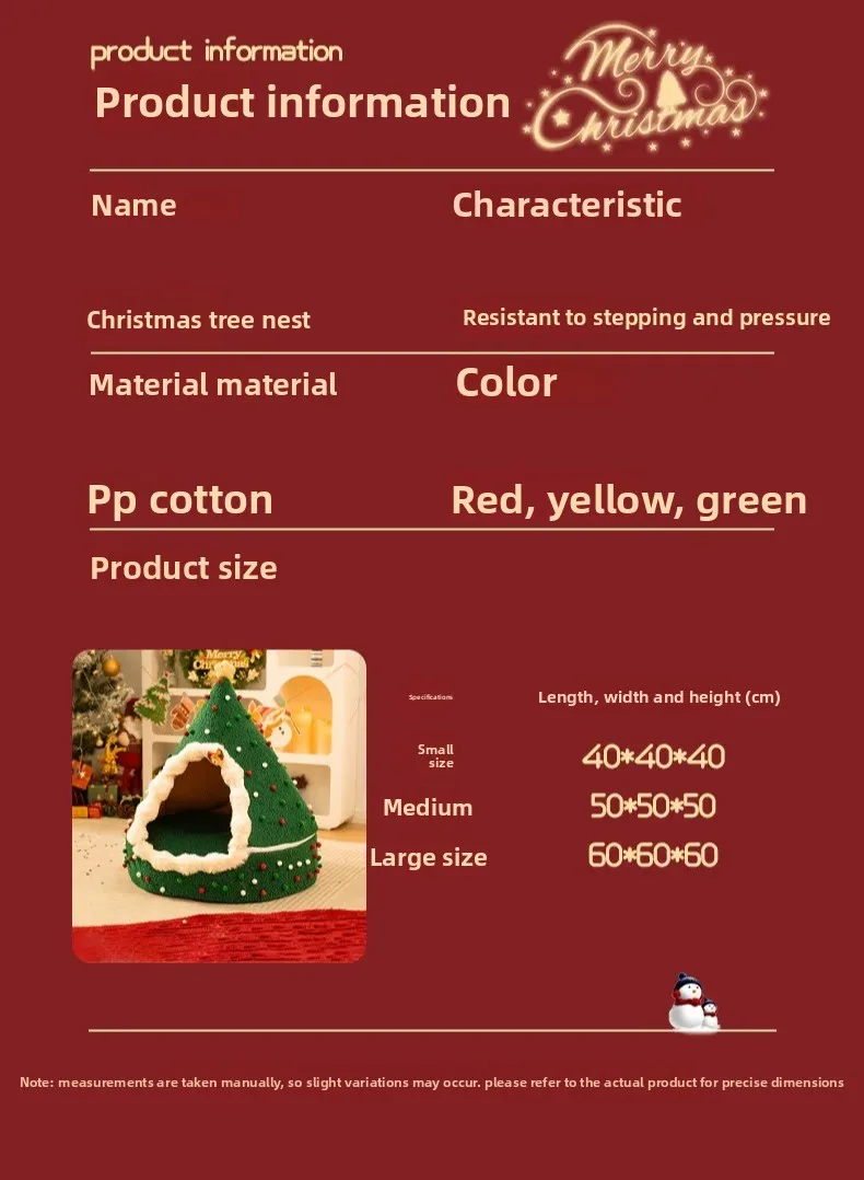 ZHAYA DIY Christmas Tree Cat House Winter Warm Semi Enclosed Tent Bed Washable Foldable Plush for Cats Dogs Four Seasons Use